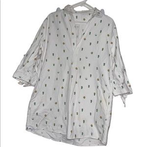 Ellison Womens Tunic Top Size Medium White Cacti Print Pockets V Neck